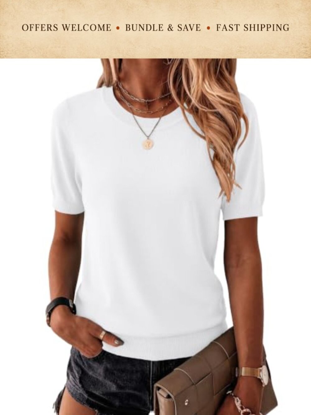 100% Viscose Short Sleeve Crew Neck Pullover Sweater